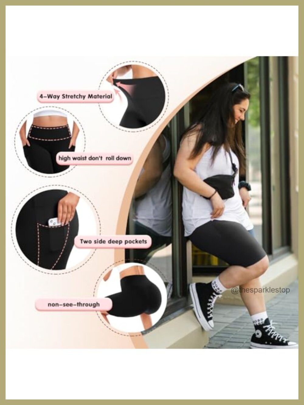 Plus Size 8" Biker Shorts with Pockets - High Waisted Spandex Yoga Gym Athletic - Picture 4 of 5